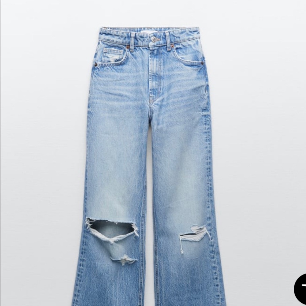 Zara Ripped Wide Leg Jeans Full Length